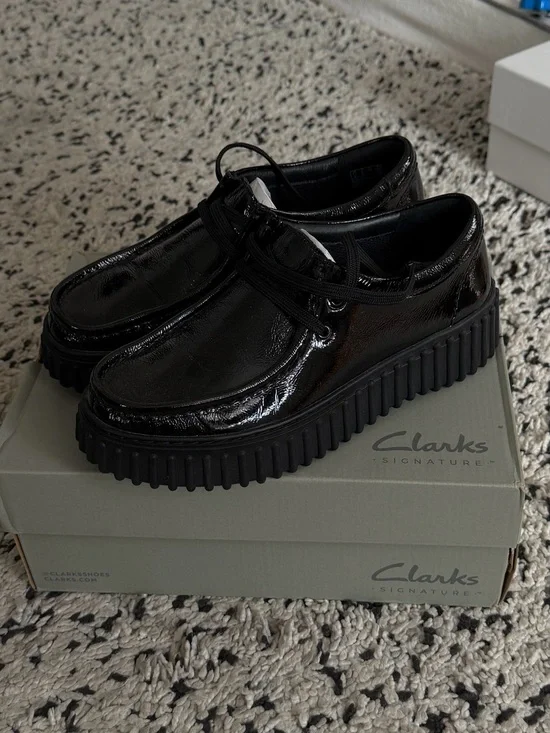 Clarks Black Patent Leather Platform Shoes