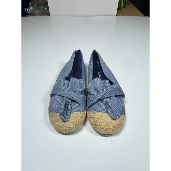 Nautica Ancora‎ Bow Girls Espadrille 12 Blue Beige Cap Toe Casual Slip On Flats