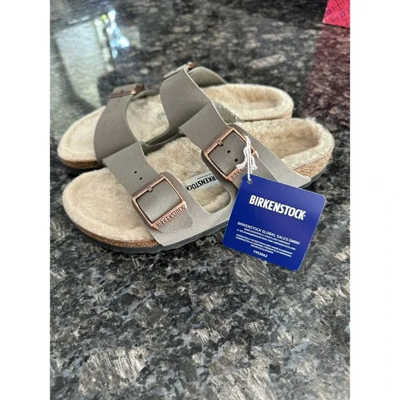 BIRKENSTOCK Arizona Shearling Kids Lambskin Lining‎ MINK Suede Leather. Sz 5.5