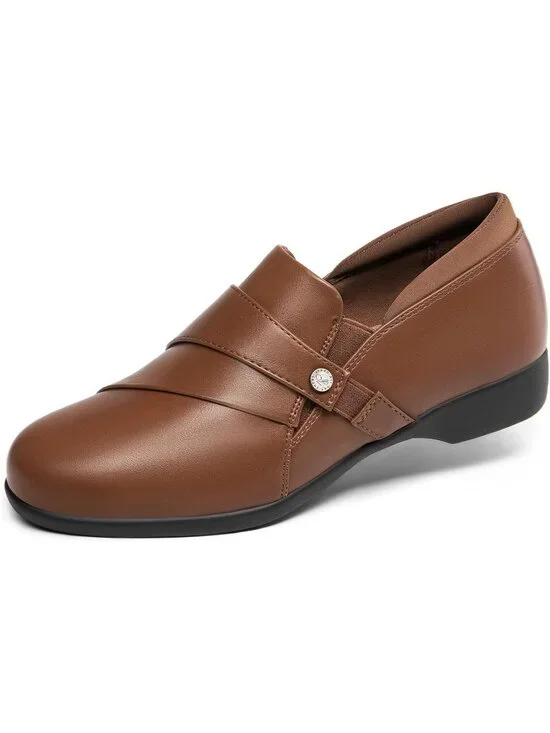 Womens Tan Faux Leather Business Casual Dressy Loafers Comfortable Loafers