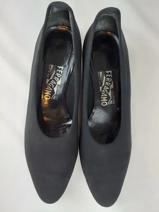 Salvatore Ferragamo Black Nylon Fabric Pointed Toe Low Women's Wedge 7 2A
