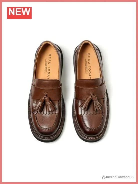 Genuine Calfskin Leather Tassel Loafers Non Slip Chunky Platform Shoes