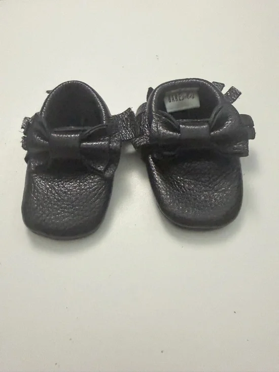 Bare Soles Moccasins Leather Soft Bow Black Baby Size 1 NB-3m