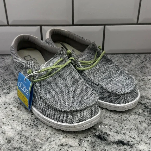 New Hey Dude Kids Y6 Wally Youth Sox Stone White Grey Lime Moccasin Loafer Shoe