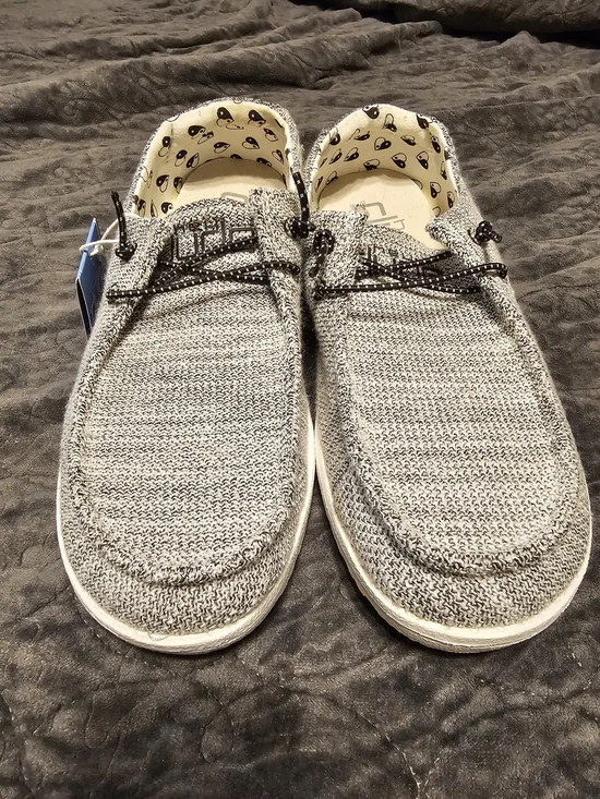 Hey Dude Kids Slip-On Knit Moccasins in Heather Gray with Black Accents