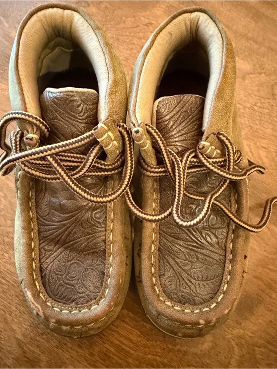 Twister Kids Brown Suede Moccasin Shoes with Embossed Leather