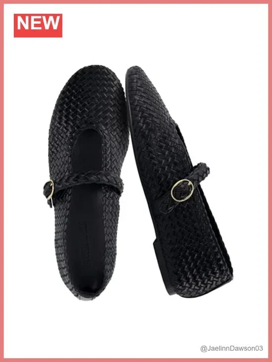 Woven Mary Jane Flats for Women, Faux Leather Ballet Shoes with Memory Foam