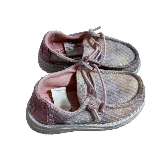 Hey Dude Wendy T Mermaid Shimmer Size 7 Coral Pink Multi Glitter Shoes Kids