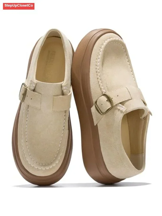 Genuine Suede Platform Loafers for Women - 1.89in Chunky Comfort Shoes
