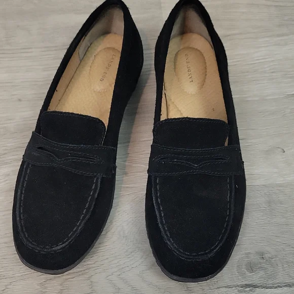 Lands' End Black suede penny loafers 7 1/2