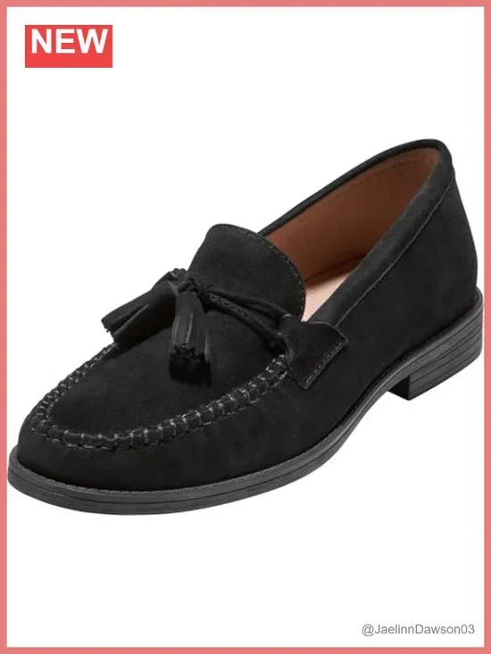 Women's Leather Pull-On Tassel Loafers with Cushioned Footbed, Lightweight &