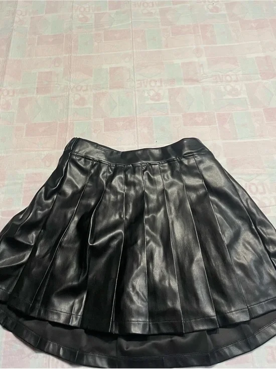 Girls Justice Black Faux Leather Pleated Skirt