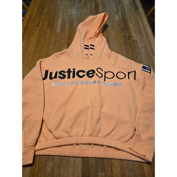 Justice Sport Girls XL 16/18 Neon‎ Peach Black Own Your Greatness Cropped Hoodie