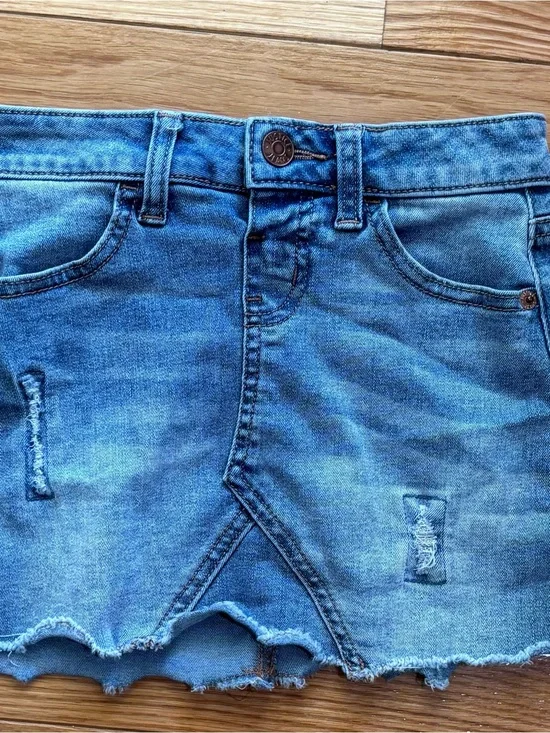 Justice Girls Blue Denim‎ Mini Skort Size 7 Distressed Built-in Shorts