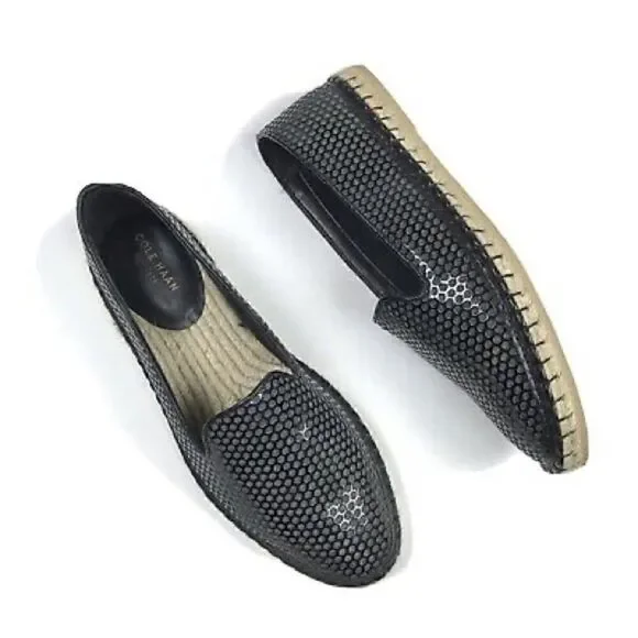 Cole Haan Rielle Perforated Espadrille Slip On Loafer Shoe Faux Patent Leather