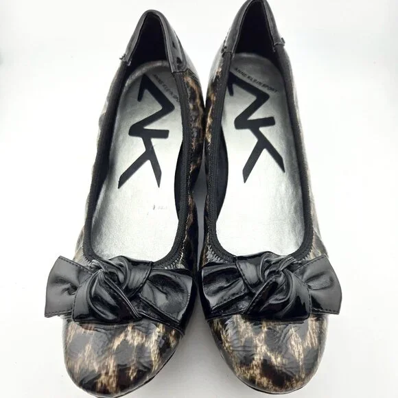 Anne Klein AK Sport Leopard Print Bow Wedges Women’s 6.5M Brown Black