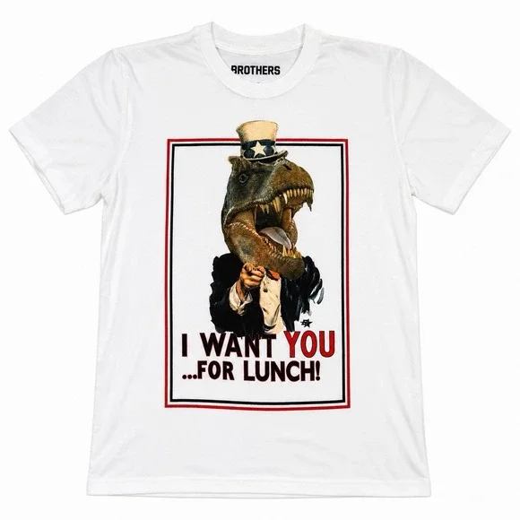 Brothers by Justice T-Rex Dinosaur Uncle Sam I Want You For Lunch T-shirt M NWT