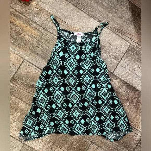 Justice Black and Mint Aztec Tank Top​