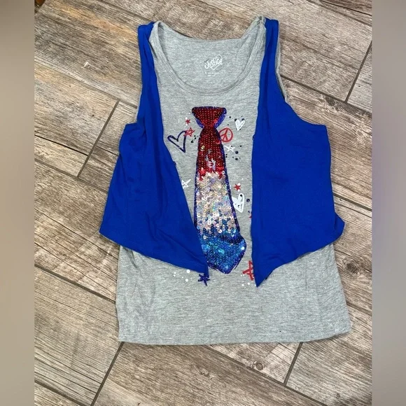 Justice Blue and Gray Layered Tank Top​