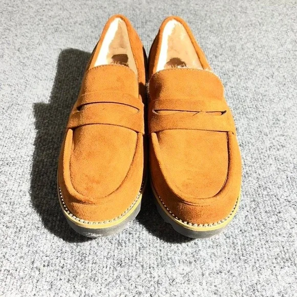 Taryn by Taryn Rose Womens Penny‎ Loafers Size 9 Tan Brown Faux Suede Fur Lined