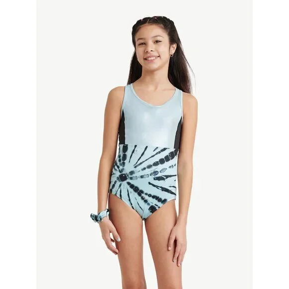 Pre-Owned Dance Gymnastics Leotard Medium Child Justice Aqua Black Strappy