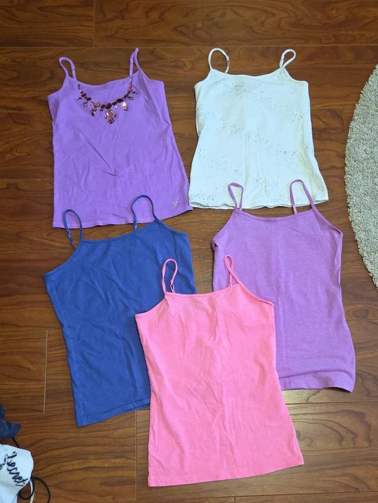 Justice Girls Spaghetti Strap Tank Top Set - Purple, White, Blue, Pink