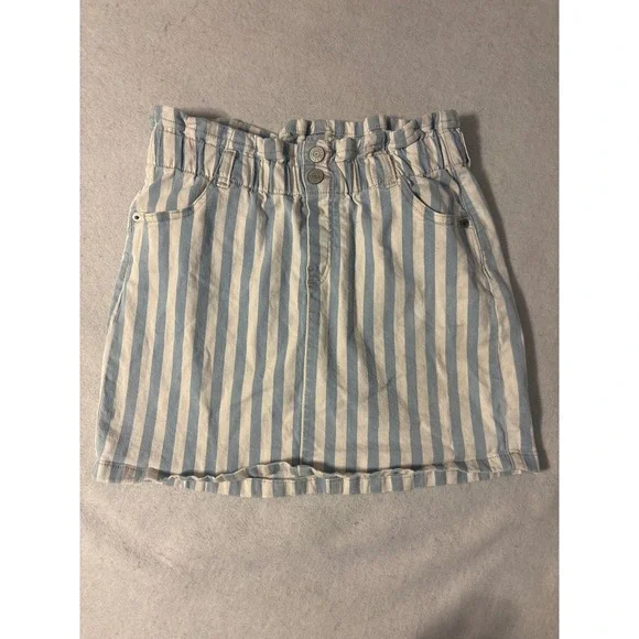 Justice Girls Blue White Striped Denim Paperbag Waist Skort Sz 14 Built-in Short