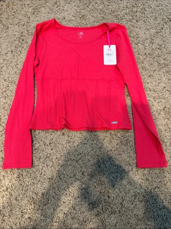 Justice Long-Sleeve Peplum Top - Bright Pink