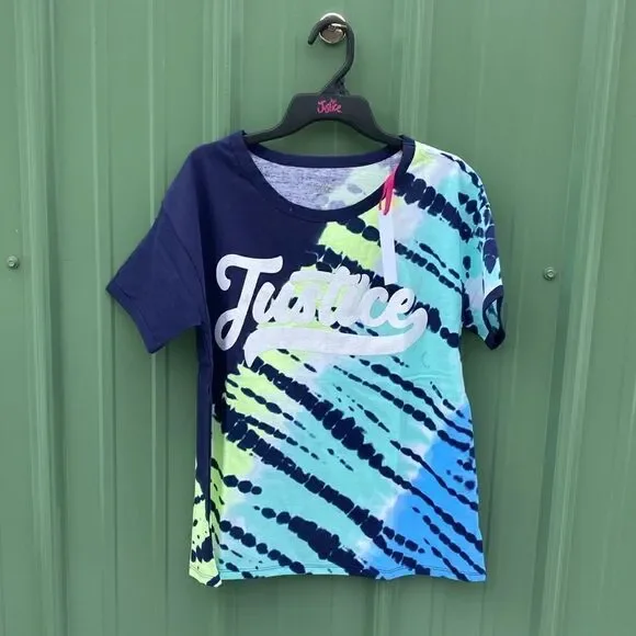 Justice Girls Tie Dye Ringer Short Sleeve T-Shirt, Size L