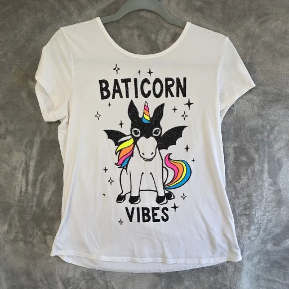 Justice White Batcorn Vibes Tee. Girls Size 20