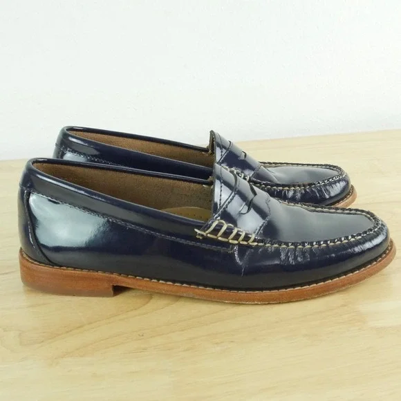 Bass Weejuns Whitney Penny Loafers Navy Blue Patent Leather 8 Preppy Heritage