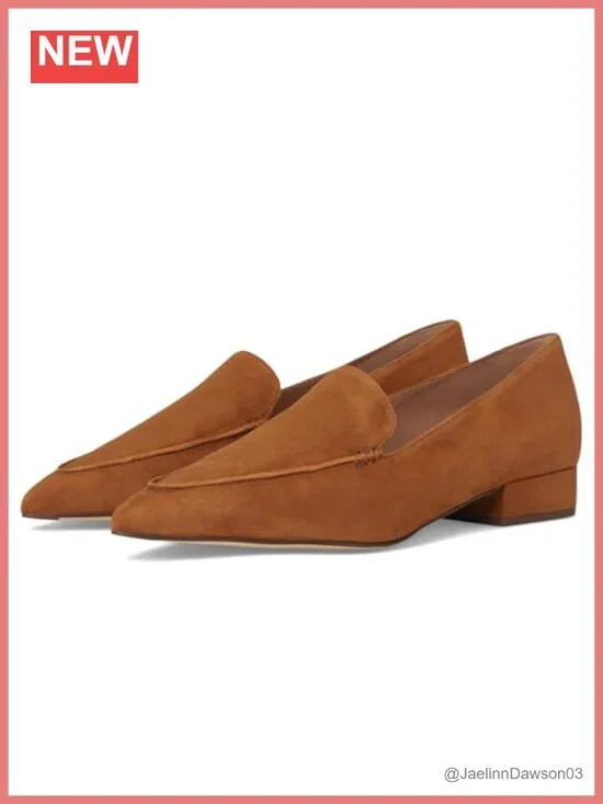 Women's Pointed Toe Suede Venetian Loafers with Box Stitch Detail