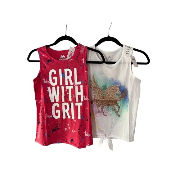 Justice Girls Lot‎ of 2 Tank Tops size 14/16 Unicorn Glitter USA Americana Tween