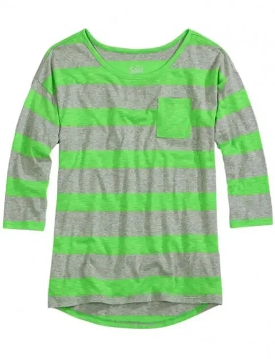 Justice Girl’s Green Gray Striped Shirt Kid’s Youth Size 7