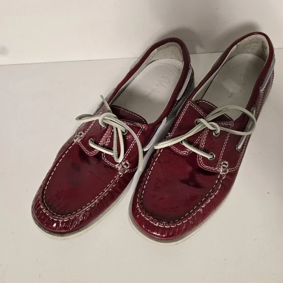 COLE HAAN Women's Size 8.5 B Red Patent Leather Loafer Deck Boat Shoes New Laces