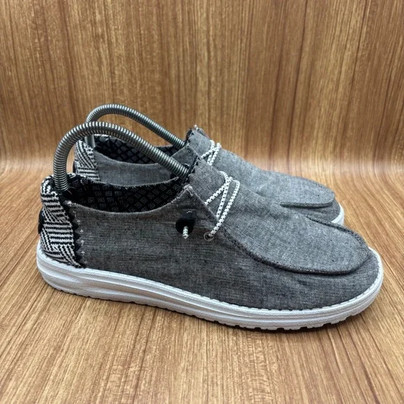 Hey Dude Wendy Chambray Onyx Grey Loafers Womens Size 9 Slip‎ On Shoes 121414203