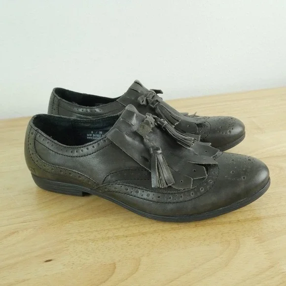 Born Leather Kiltie Tassel Wingtip Oxfords Dark Grey Size 8 Academia Preppy Fall