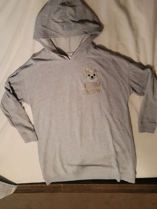 Justice Light Gray Hooded Sweatshirt with Embellished Fox Accent