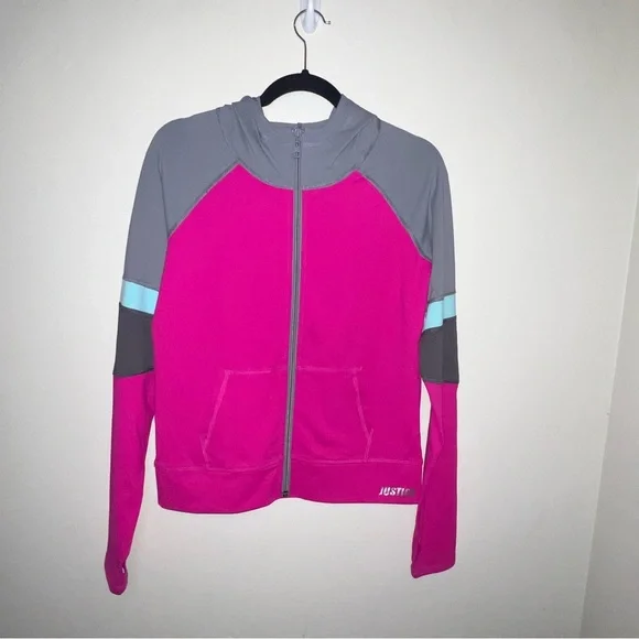 Justice Vibrant‎ Pink and Gray Bomber Jacket
