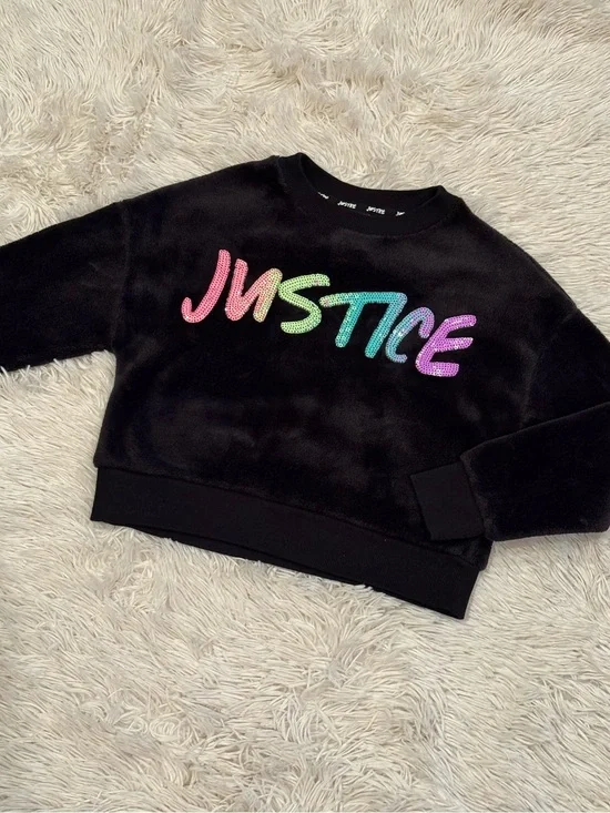 Justice Fuzzy Sweatshirt w/ Rainbow Sparkle Logo