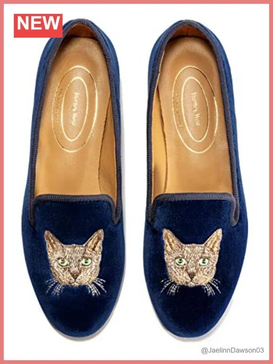 Women's Embroidered Velvet Loafer Flats, Smoking Slippers