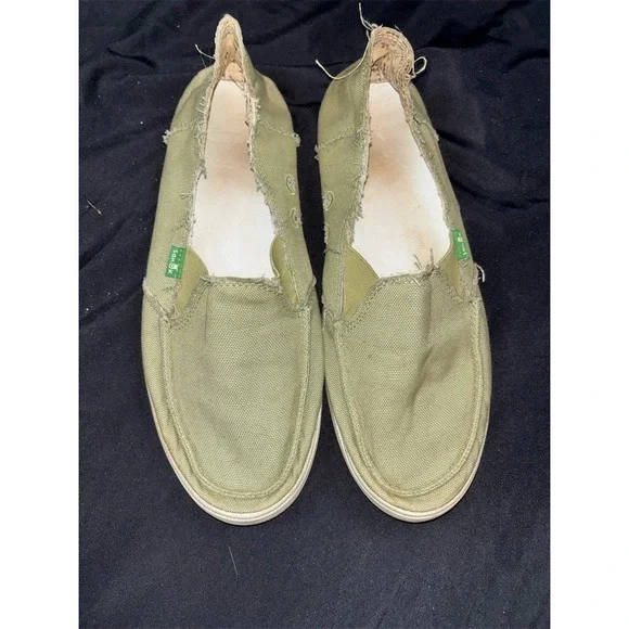 Sanuk Donna Hemp Sidewalk Surfer Womens Slip-On Flats Olive Green size 9 beach‎