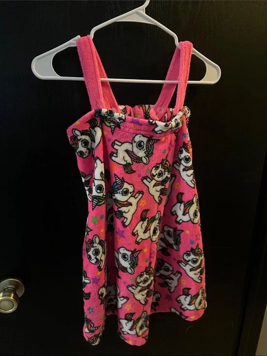 Girls' Pink Unicorn Print Terry towel wrap