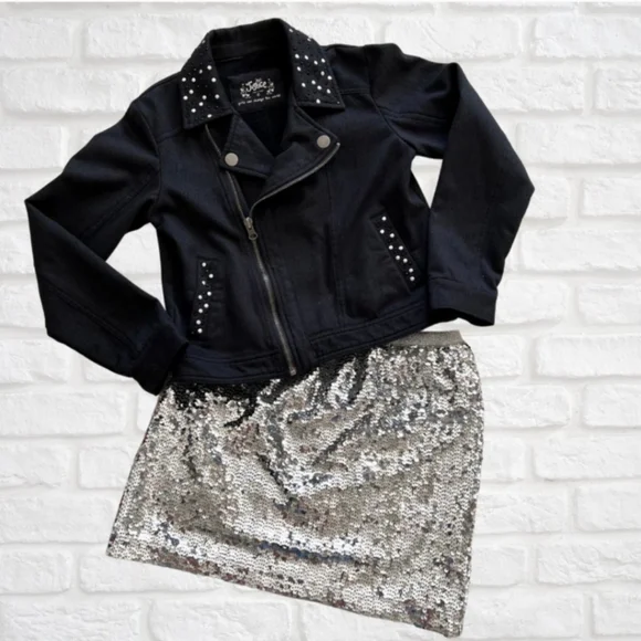 Justice Premium Black Moto Jacket with Rhinestones Size 16 Women's Small