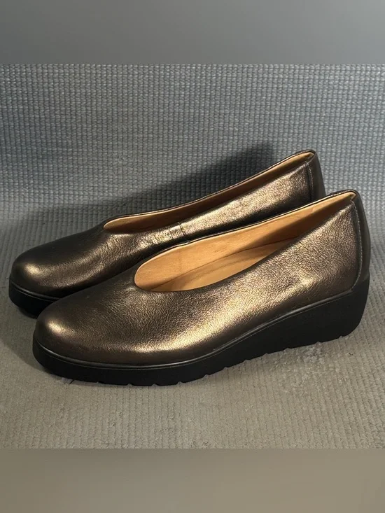 Brioso Waverly Leather Sweetheart Wedge Pumps Gunmetal Women’s Size‎ 6.5