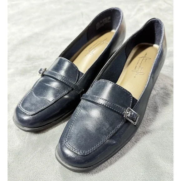 Soft Style Shoes‎ Womens Size 6.5 Blue Loafer Buckle Block Heel Slip On Comfort