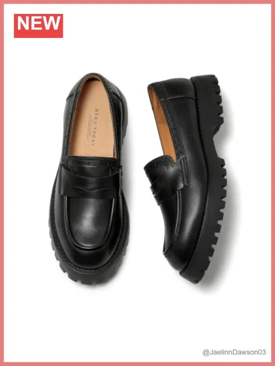 Women's Calfskin Chunky Platform Penny Loafers Lug Sole Slip On