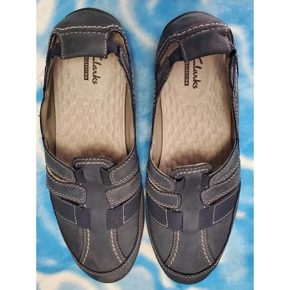 Clarks Collection Comfort Slip On Casual Shoes Navy Blue Flats Size 7 ladies‎