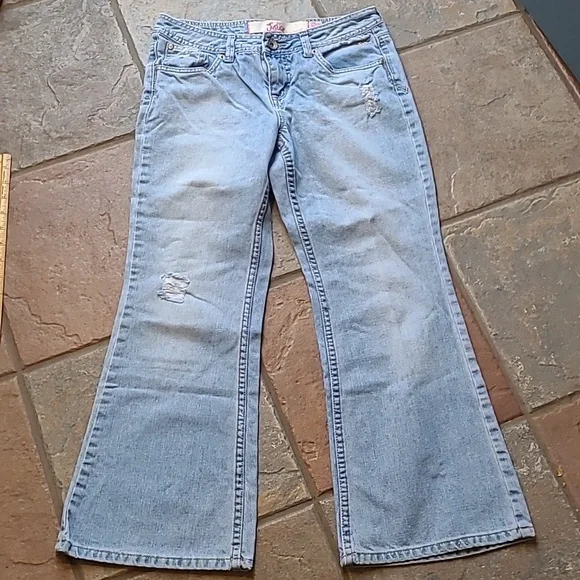 Justice Girls 10 1/2 distressed denim light blue jeans flare