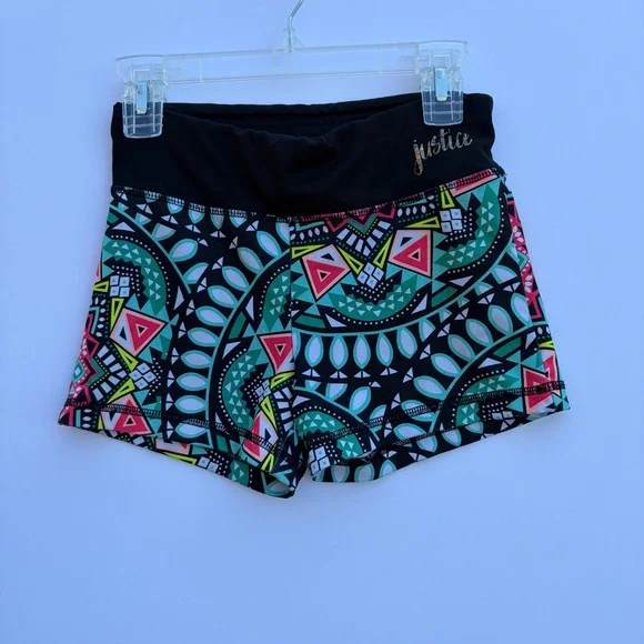 Justice Active Girls Tribal Print Athletic Shorts Teal Pink‎ Neon Size 10